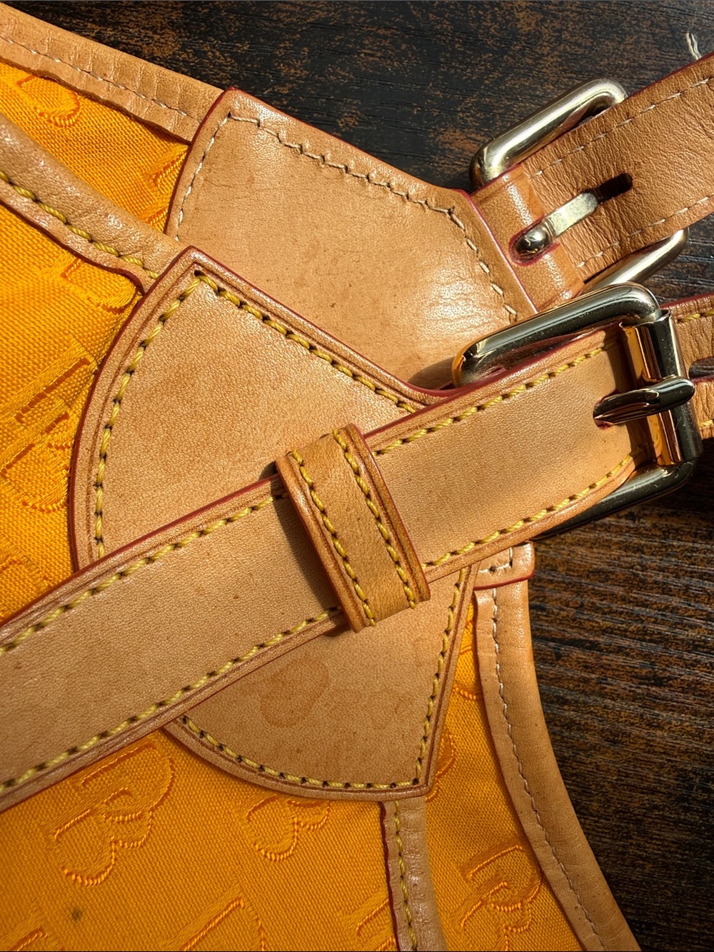 Dooney & Bourke Yellow Shoulder Tote with Tan Leather Trim - Picture 9 of 16